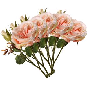 TopArt Kunstbloem roos Little Joy - 5x - roze - cm - kunststof steel - decoratie bloemen -