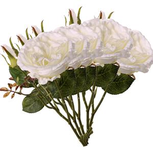 TopArt Kunstbloem roos Little Joy - 5x - wit - cm - kunststof steel - decoratie bloemen -
