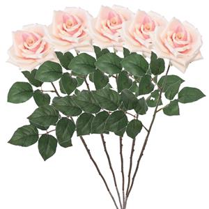 Mica Decorations Kunstbloem roos Emily - 5x - licht roze - 66 cm - kunststof steel - decoratie bloemen -