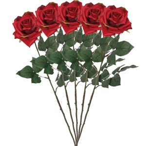 Mica Decorations Kunstbloem roos Emily - 5x - rood - 66 cm - kunststof steel - decoratie bloemen -