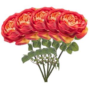 Bellatio flowers & plants Kunstbloem roos Vicky - 5x - oranje - 66 cm - kunststof steel - decoratie bloemen -