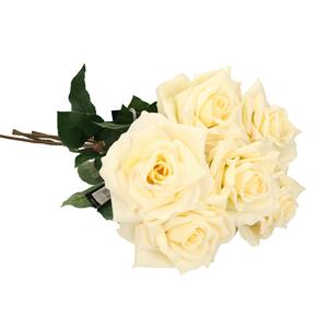 Merkloos Kunstbloemen rozen - 6x - creme wit - Boeket - 63 cm - polyester -