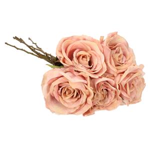 TopArt Kunstbloem roos Calista - 5x - oud roze - 66 cm - kunststof steel - decoratie bloemen -