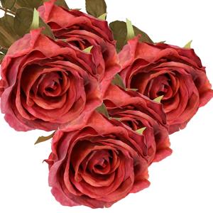 TopArt Kunstbloem roos Calista - 5x - rood - 66 cm - kunststof steel - decoratie bloemen -