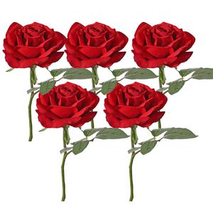 TopArt Kunstbloem Roos de luxe - 5x - rood - 30 cm - kunststof steel - decoratie bloemen -