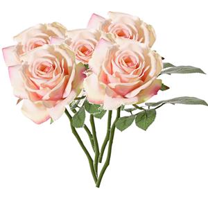 TopArt Kunstbloem Roos de luxe - 5x - roze - 30 cm - kunststof steel - decoratie bloemen -