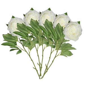 Mica Decorations Kunstbloem pioenroos - 5x - Creme - 76 cm - polyester - decoratie bloemen -