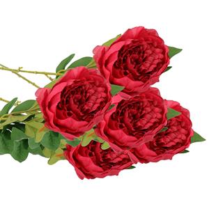 Mica Decorations Kunstbloem pioenroos - 5x - donker roze - 76 cm - polyester - decoratie bloemen -