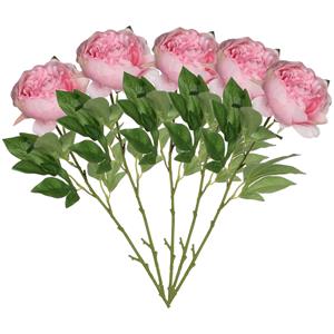 Mica Decorations Kunstbloem pioenroos - 5x - roze - 76 cm - polyester - decoratie bloemen -
