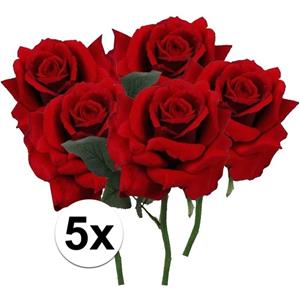 Bellatio flowers & plants 5x Rode rozen deluxe kunstbloemen 31 cm -