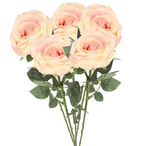TopArt Kunstbloem roos Nova - 5x - lichtroze - 75 cm - kunststof steel - decoratie bloemen -