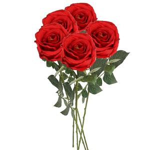 TopArt Kunstbloem roos Nova - 5x - rood - 75 cm - kunststof steel - decoratie bloemen -