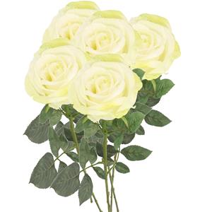 TopArt Kunstbloem roos Nova - 5x - warm wit - 75 cm - kunststof steel - decoratie bloemen -