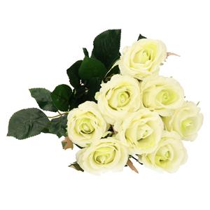 Mica Decorations Kunstbloemen boeket roos Elena - 8x - creme - cm - kunststof steel - decoratie bloemen -
