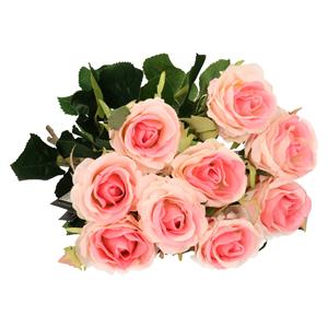 Mica Decorations Kunstbloemen boeket roos Elena - 8x - roze - cm - kunststof steel - decoratie bloemen -