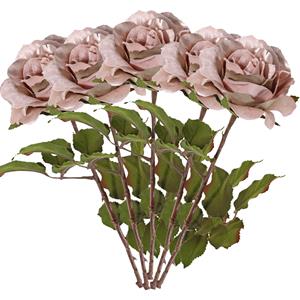 TopArt Kunstbloem roos Glamour - 5x - oud roze - 61 cm - satijn - kunststof steel - decoratie bloemen -