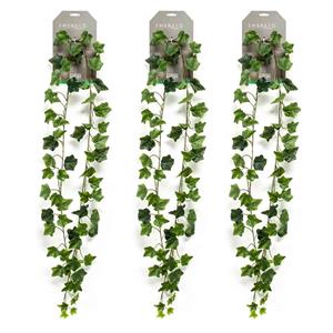 Emerald kunstplant/hangplant slinger - 3x - Klimop/hedera - groen - 180 cm lang -