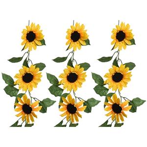 Everlands Bloemen slinger - 3x - zonnebloem - kunstplant - geel - 150 cm - Helianthus -
