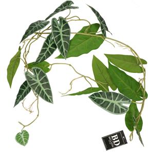 Bellatio Design kunstplant/hangplant slinger - 2x - Alocasia - groen - 105 cm -