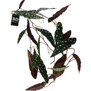 Bellatio Design kunstplant/hangplant slinger - 2x - Begonia - groen - 105 cm -