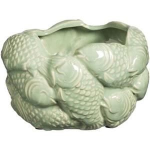 Leen Bakker Bloempot Vis - mint - keramiek - 12,3x17,3x17,5 cm