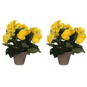 Mica Decorations Mica Decoration Kunstplant - 2x - begonia - wit - in pot - 25 cm - nepplanten -