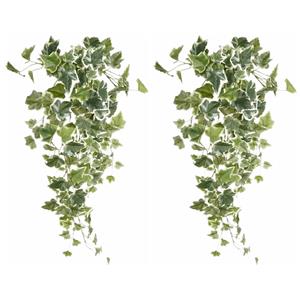 Emerald kunstplant/hangplant - 2x - Klimop/hedera - groen/wit - 70 cm lang -