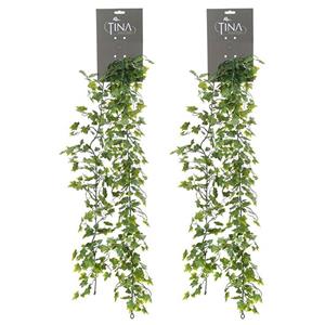 Louis Maes kunstplant blaadjes slinger Klimop/hedera - 2x - groen/wit - 181 cm - extra brede uitvoer -