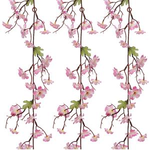 Everlands 3x stuks kunstbloem/bloesem takken slingers - roze - 187 cm -