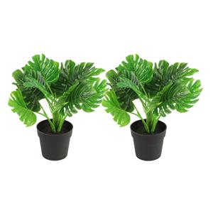 Countryfield Kunstplant Monstera in bloempot - 2x - Groen - 15 x 28 cm -
