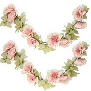 Chaks Rozen bloemenslinger - 2x - kunstplant/bloem - oud roze - 220 cm -