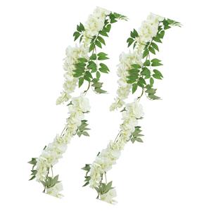 Chaks Blauweregen/wisteria - 2x - slinger - kunstbloemen - wit - 110 cm - kunstplanten -