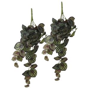 Mica Decorations Peperomia kunstplant - 2x - hangplant - x 14 cm - Kamer/kantoor planten -