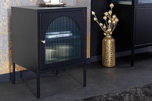 Invicta Interior Modern nachtkastje PARIS 60cm zwart metalen geribbelde vitrinekast - 43329