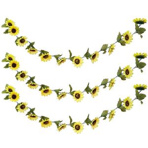 Chaks Zonnebloemen slinger - 3x - kunstbloem - geel - 220 cm -