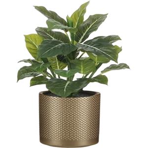 Mica Decorations Groene Philodendron kunstplant 49 cm in bloempot goud Dia 15 cm -