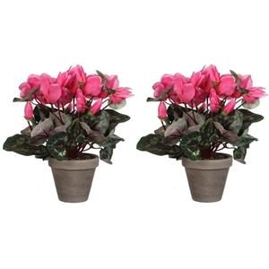 Shoppartners Mica Decorations Kunstplant - 2x - cyclaam - roze - 30 cm -
