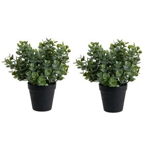 Louis Maes Eucalyptus Kunstplant - 2 stuks - in pot - groen - H28 cm -
