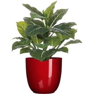 Mica Decorations Groene Philodendron kunstplant 49 cm in bloempot rood Dia 14.5 cm -