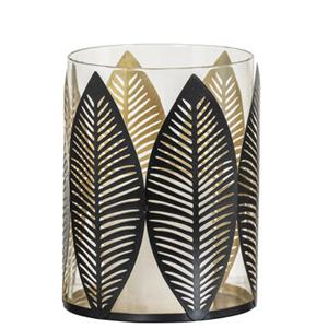 Leen Bakker Waxinelichthouder Blad - zwart/goud - 16xØ12 cm