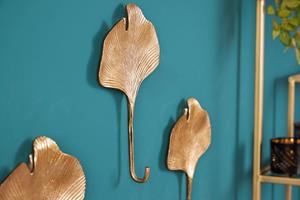 Invicta Interior Decoratieve kapstokhaak set van 3 GINKGO 30cm goud handgemaakt metaal - 41783