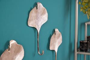 Invicta Interior Decoratieve kapstokhaak set van 3 GINKGO 30cm zilver handgemaakt metaal - 41784