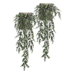 Merkloos Kunstplant Eucalyptus - 2x - groen - takken - hangplant - 75 cm -
