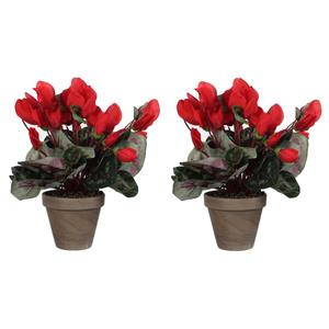 Mica Decorations 2x stuks cyclaam kunstplanten rood in keramieken pot H30 x D30 cm -