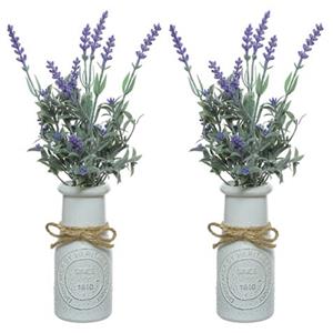 Decoris 4x stuks paarse Lavendula/lavendel kunstplant 32 cm in witte pot -