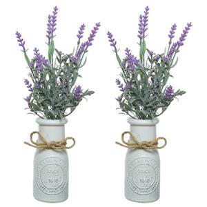 Decoris 4x stuks lichtpaarse Lavendula/lavendel kunstplant 32 cm in witte pot -