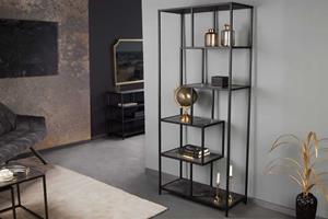 Invicta Interior Moderne boekenkast SLIM LINE 185cm antraciet zwart marmer design metalen staande plank - 44181