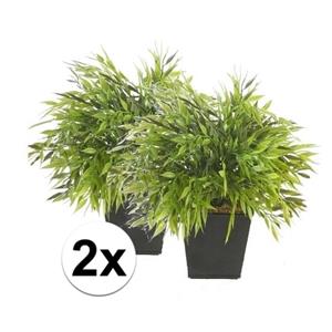 Bellatio flowers & plants Kunstplant Bamboe Bambuseae - 2x - groen - 25 cm - in pot -
