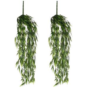 Mica Decorations Set van 2x stuks bamboe kunstplant hangend 80 cm - Plafond of vanaf kast -