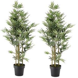 Bellatio flowers & plants 2x Groene bamboe kunstplant 125 cm in zwarte plastic pot -
